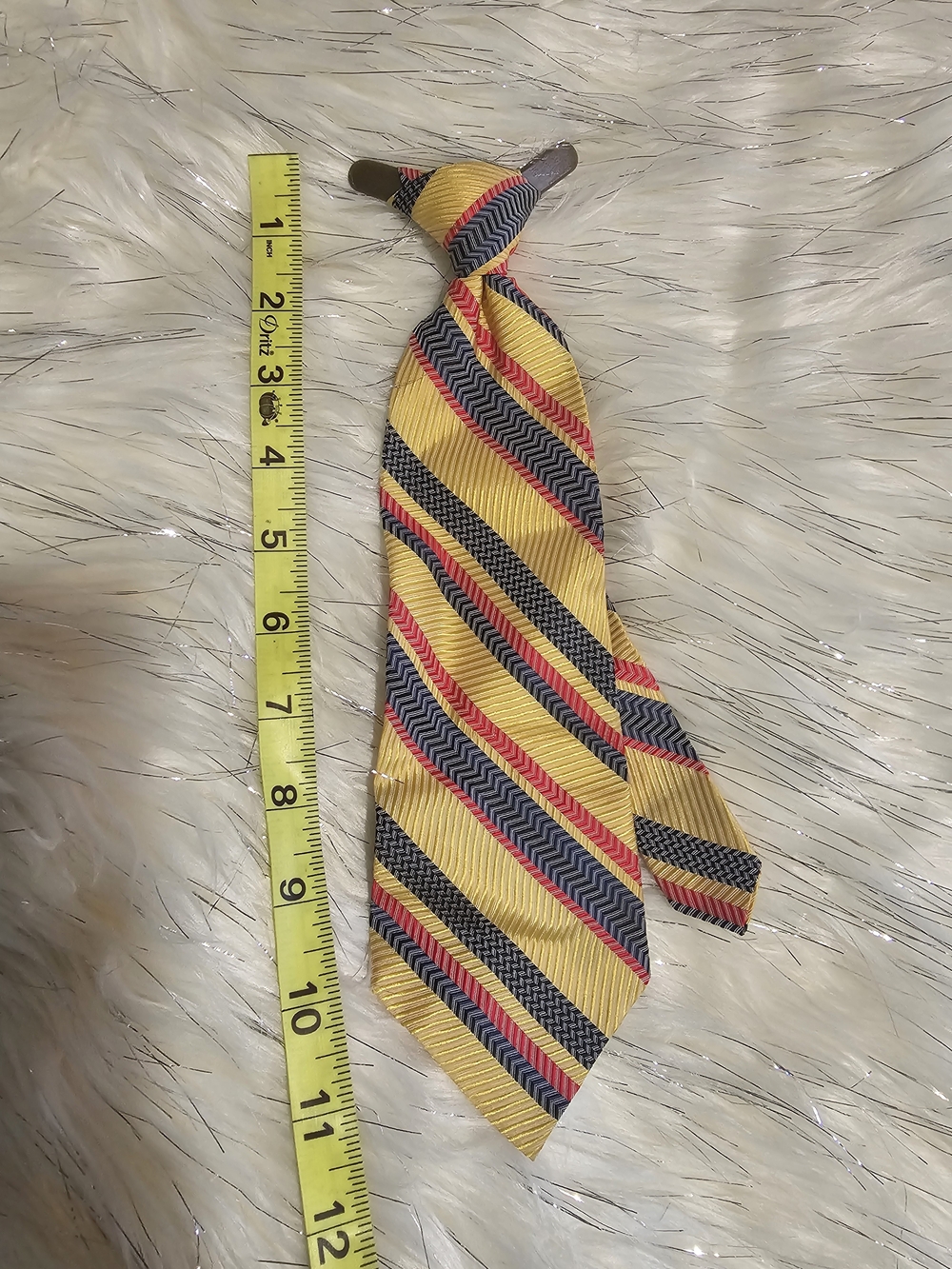 Yellow Striped Boys Necktie with Navy and Red Accents